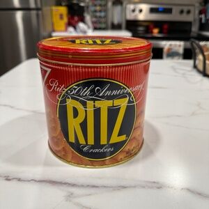 Vintage 1994 50th Anniversary Ritz Crackers Round 12 ounce Metal Tin with lid